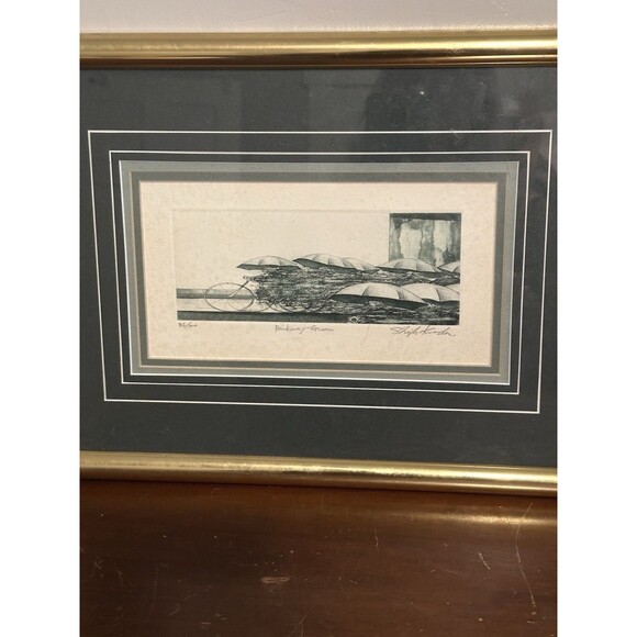 Shigeki Kuroda Limited Edition Bicycle Etching Parkway Green 86/100 Framed - Picture 5 of 5